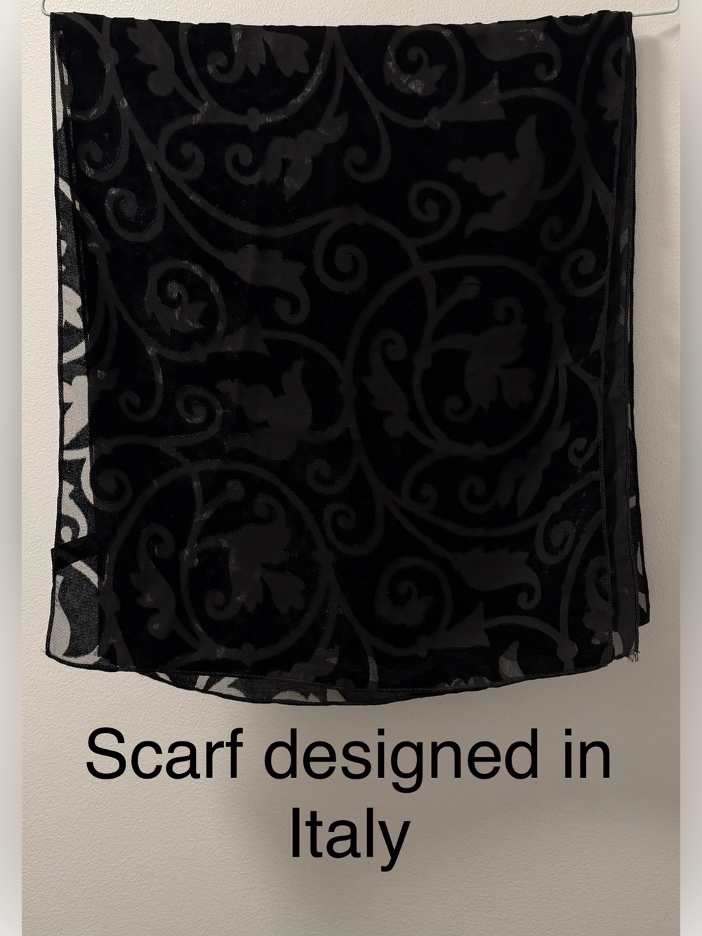 Tino Cosma Black Velvet Burnout Scroll Scarf 14β³ x 66β³